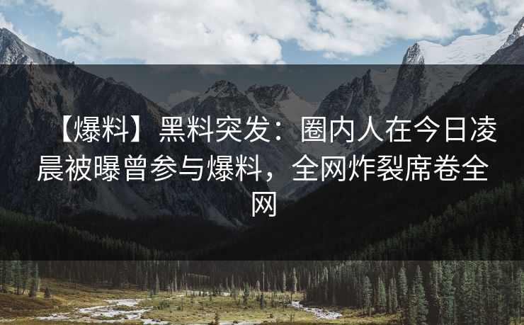【爆料】黑料突发：圈内人在今日凌晨被曝曾参与爆料，全网炸裂席卷全网